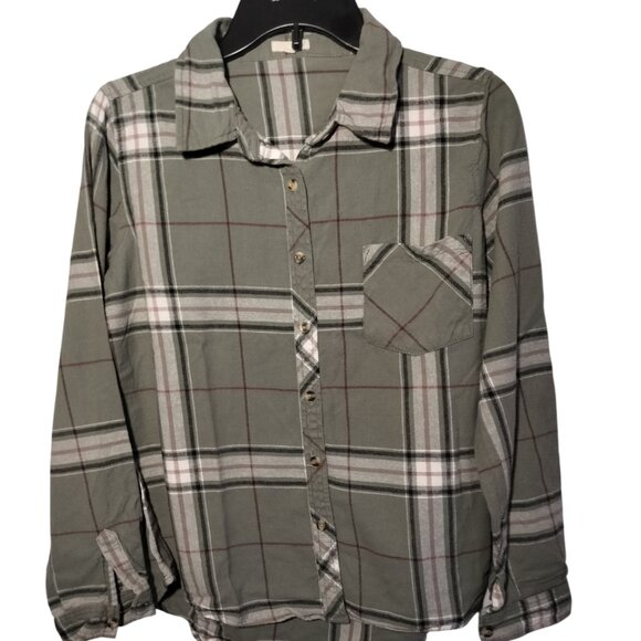 WET SEAL FLANNEL SHIRT Size Med  Green Button Down Twilight Gorpcore Western - Picture 1 of 9